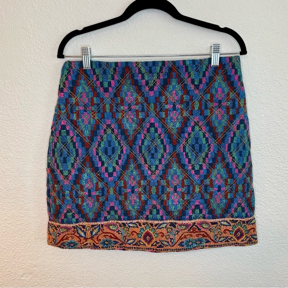 Farm Rio Tapestry Scarf Blue Mini Skirt Quilted Geometric NWT - Picture 3 of 5